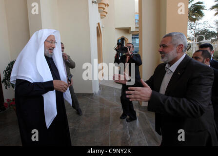 Feb. 3, 2012 - Doha, Doha, Qatar - Palestinian Prime Minister in Gaza Strip, Ismail Haniyah, Visit Shaykh ,Yusuf al-Qaradawi, in the Qatari capital of Doha on Feb. 03, 2012. Photo by Mohammed Al-Ostaz (Credit Image: © Mohammed Al-Ostaz  Apaimages/APA Images/ZUMAPRESS.com) Stock Photo