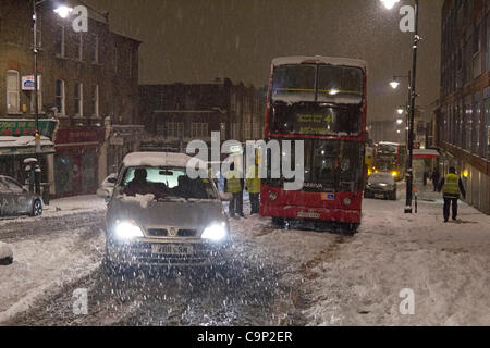 London, UK. 5th Feb, 2012. Gridlock during Winter Storm - Crouch End - London - in the early hours of Sunday morning. Stock Photo