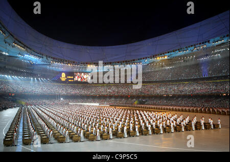 AUGUST 8, 2008 - Opening Ceremony : Drummers are seen during the opening ceremony for the 2008 Beijing Summer Olympics at the National Stadium on August 8, 2008 in Beijing, China.  (Photo by Koji Aoki/AFLO SPORT) [0008] Stock Photo