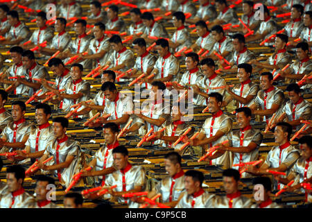 AUGUST 8, 2008 - Opening Ceremony : Drummers perform during the opening ceremony for the 2008 Beijing Summer Olympics at the National Stadium on August 8, 2008 in Beijing, China.  (Photo by Koji Aoki/AFLO SPORT) [0008] Stock Photo