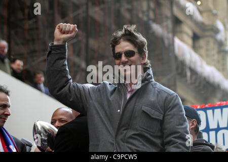 Feb. 7, 2012 - New York, New York, U.S. - Quarterback ELI MANNING waves to the crowd during a parade up the Canyon of Heroes for the Super Bowl winning N.Y. Giants football team. The team travelled up Broadway to City Hall to receive the key to the city.  (Credit Image: © Bruce Cotler/Globe Photos/Z Stock Photo