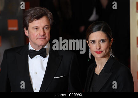 London, UK, 12/02/2012 Colin Firth & Livia Giuggioli arrives for the Orange British Academy Film Awards (BAFTAS) Royal Opera House, Covent Garden, in London Stock Photo