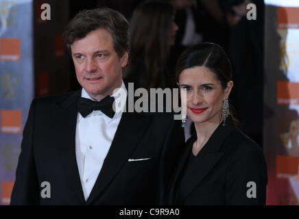 London, UK, 12/02/2012 Colin Firth & Livia Giuggioli arrives for the Orange British Academy Film Awards (BAFTAS) Royal Opera House, Covent Garden, in London Stock Photo