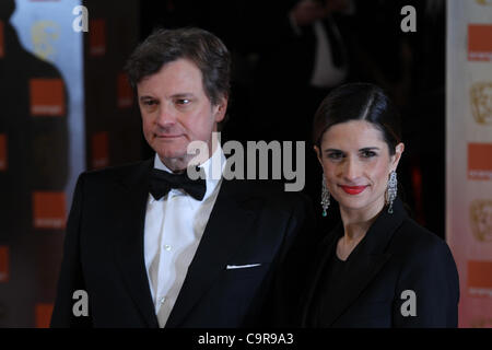 London, UK, 12/02/2012 Colin Firth & Livia Giuggioli arrives for the Orange British Academy Film Awards (BAFTAS) Royal Opera House, Covent Garden, in London Stock Photo