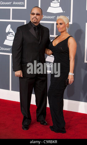 Rapper Ice-T (L) and wife Nicole Austin (aka Coco) on the red carpet of the 54th Annual Grammy Awards at the Staples Center in Los Angeles, California on Sunday, February 12, 2012. ADRIAN SANCHEZ-GONZALEZ/PI Stock Photo