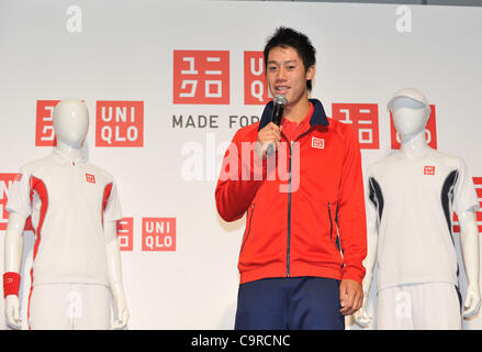 Kei Nishikori, FEBURARY 13, 2012 - Tennis : press conference for 'UNIQLO' at Roppongi Tokyo, Japan. Japanese fashion brand Uniqlo will be launching a range of tennis wear in April after the success of their partnership with young tennis star Nishikori. Stock Photo