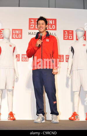 Kei Nishikori, FEBURARY 13, 2012 - Tennis : press conference for 'UNIQLO' at Roppongi Tokyo, Japan. (Photo by Atsushi Tomura/AFLO SPORT) [1035] Japanese fashion brand Uniqlo will be launching a range of tennis wear in April after the success of their partnership with young tennis star Nishikori. Stock Photo