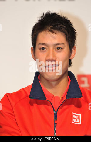 Kei Nishikori, FEBURARY 13, 2012 - Tennis : press conference for 'UNIQLO' at Roppongi Tokyo, Japan. Japanese fashion brand Uniqlo will be launching a range of tennis wear in April after the success of their partnership with young tennis star Nishikori. Stock Photo