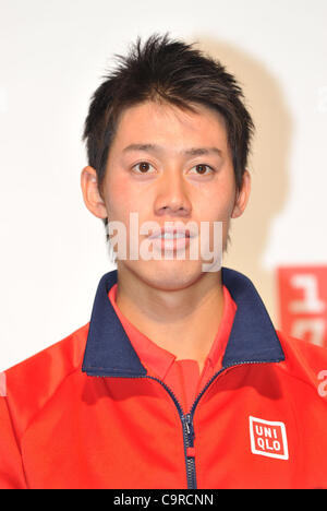 Kei Nishikori, FEBURARY 13, 2012 - Tennis : press conference for 'UNIQLO' at Roppongi Tokyo, Japan. Japanese fashion brand Uniqlo will be launching a range of tennis wear in April after the success of their partnership with young tennis star Nishikori. Stock Photo