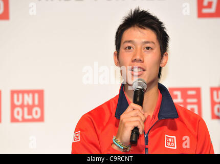 Kei Nishikori, FEBURARY 13, 2012 - Tennis : press conference for 'UNIQLO' at Roppongi Tokyo, Japan. Japanese fashion brand Uniqlo will be launching a range of tennis wear in April after the success of their partnership with young tennis star Nishikori. Stock Photo