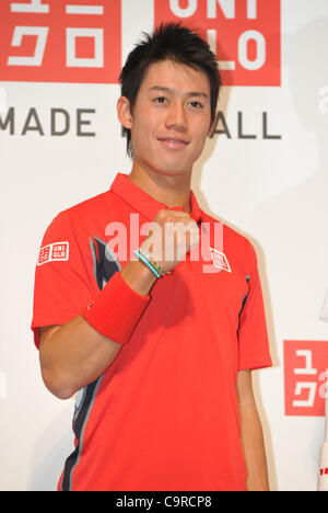 Kei Nishikori, FEBURARY 13, 2012 - Tennis : press conference for 'UNIQLO' at Roppongi Tokyo, Japan. Japanese fashion brand Uniqlo will be launching a range of tennis wear in April after the success of their partnership with young tennis star Nishikori. Stock Photo