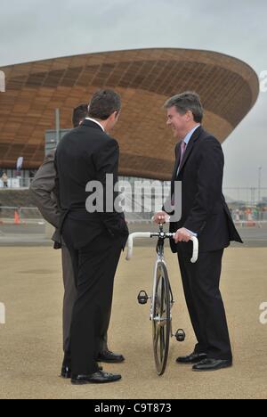 Minister for Sport Hugh Robertson talks to the media, following the two ...