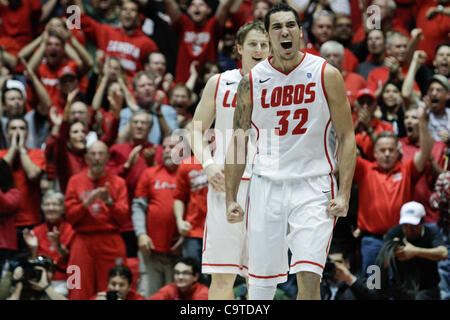 Feb. 18, 2012 - Albuquerque, New Mexico, U.S - New Mexico forward Drew Gordon (32) cheers as the Lobos take a commanding lead. Gordon dominated The Pit floor with 20 rebounds and 27 points. The 11th ranked Rebels fell to the Lobos 65-45 in The Pit in Albuquerque, New Mexico. (Credit Image: © Long Nu Stock Photo