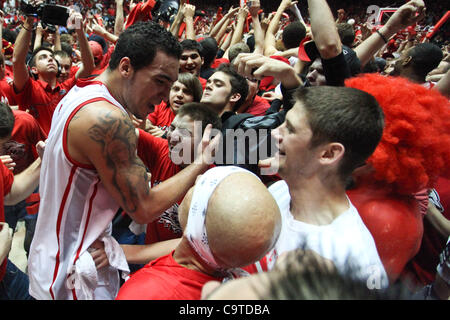 Feb. 18, 2012 - Albuquerque, New Mexico, U.S - New Mexico forward Drew Gordon (32) celebrates as fans rush to court after defeating the Rebels. Gordon dominated The Pit floor with 20 rebounds and 27 points. The 11th ranked Rebels fell to the Lobos 65-45 in The Pit in Albuquerque, New Mexico. (Credit Stock Photo