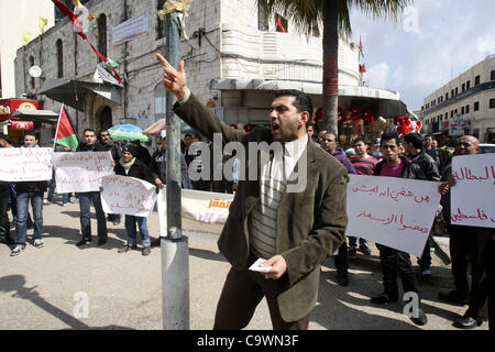 Feb. 25, 2012 - Nablus, West Bank, Palestinian Territories - Palestinians participate protest against rising prices and taxes in the city of Nablus West Bank, Saturday, Feb. 25, 2012. Photo by Wagdi Eshtayah (Credit Image: © Wagdi Eshtayah / Apaimages/APA Images/ZUMAPRESS.com) Stock Photo