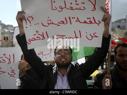 Feb. 25, 2012 - Nablus, West Bank, Palestinian Territories - Palestinians participate protest against rising prices and taxes in the city of Nablus West Bank, Saturday, Feb. 25, 2012. Photo by Wagdi Eshtayah (Credit Image: © Wagdi Eshtayah / Apaimages/APA Images/ZUMAPRESS.com) Stock Photo