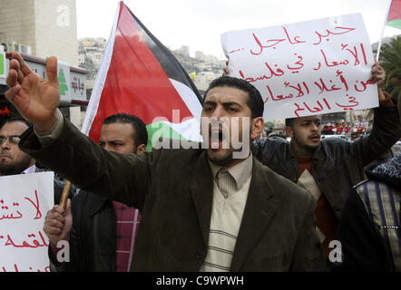 Feb. 25, 2012 - Nablus, West Bank - Palestinians participate in a protest against rising prices and taxes in the city of Nablus West Bank, Saturday. (Credit Image: © Wagdi Eshtayah/APA Images/ZUMAPRESS.com) Stock Photo