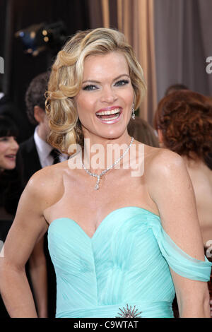 Feb. 26, 2012 - Hollywood, California, U.S. - Actress MISSI PYLE, wearing eco-friendly winning dress from contest called 'red carpet green dress.' The gown is designed by Valentina Delfino built by Brigite Miller and Angelo Santo, on the Oscar red carpet at the 84th Academy Awards, The Oscars, in fr Stock Photo