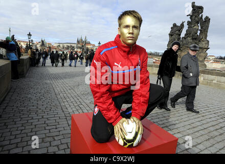 The new Czech national soccer jersey collection were introduced at Charles bridge in the centre of Prague, Czech Republic, on February 27, 2012. (CTK Photo/Vit Simanek) Stock Photo