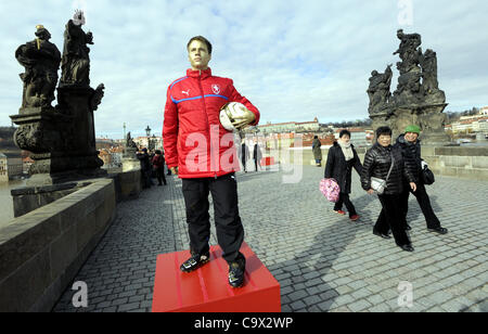 The new Czech national soccer jersey collection were introduced at Charles bridge in the centre of Prague, Czech Republic, on February 27, 2012. (CTK Photo/Vit Simanek) Stock Photo