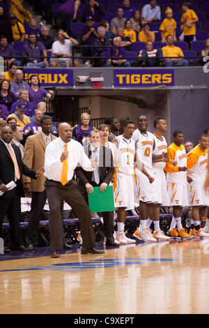 Feb. 29, 2012 - Baton Rouge, Louisiana, United States of America - Tennessee Volunteer Head Coach Cuonzo Martin and his team celebrate after a three point play in overtime. Tennessee defeats LSU 74-69 in OT. (Credit Image: © Joseph Bellamy/Southcreek/ZUMAPRESS.com) Stock Photo
