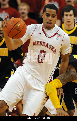 Feb. 29, 2012 - Lincoln, Nebraska, U.S - Nebraska guard Toney McCray (0) moves around Hawkeye defenders. Iowa defeated Nebraska 62-53 in a game played at the Bob Devaney Sports Center in Lincoln, Nebraska. (Credit Image: © Steven Branscombe/Southcreek/ZUMApress.com) Stock Photo