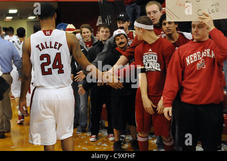 Feb. 29, 2012 - Lincoln, Nebraska, U.S - Nebraska guard Dylan Talley (24) greets the fans as he walks off the court for the last time as Iowa defeated Nebraska 62-53 in a game played at the Bob Devaney Sports Center in Lincoln, Nebraska. (Credit Image: © Steven Branscombe/Southcreek/ZUMApress.com) Stock Photo