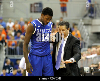 March 4, 2012 - Gainesville, KY, USA - UK coach John Calipari demonstrated defensive positioning to Michael Kidd-Gilchrist as the the University of Kentucky played the University of Florida in the O'Connell Center in Gainesville, Fl.,  Sunday, March 04, 2012. This is second half men's college basket Stock Photo