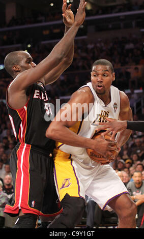 May 4, 2012 - Los Angeles, California, U.S - Andrew Bynum of the Los Angeles Lakers fights for the  ball from Joel Anthony of the Miami Heat during their game  with the visiting Miami Heat at the Staples Center in Los  Angeles, California on Sunday, March 4, 2012. (Credit Image: © Burt Harris/Prensa Stock Photo