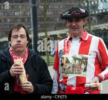 Athletic Bilbao fans enjoy Manchester city centre before their Europa League match against Manchester United at Old Trafford 08-03-2012 Stock Photo