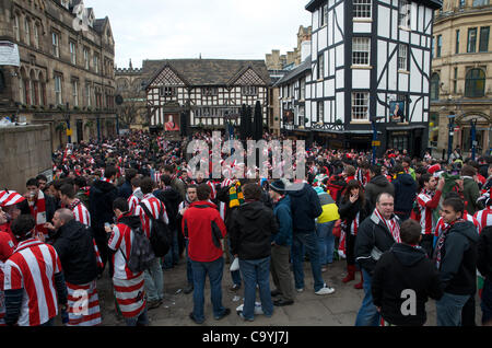 Athletic Bilbao fans enjoy Manchester city centre before their Europa League match against Manchester United at Old Trafford 08-03-2012 Stock Photo