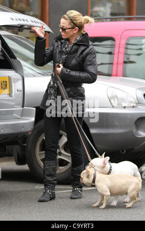 London, UK, 09/03/2012 Girls Aloud singer Sarah Harding seen out with her dogs in Primrose Hill, London Stock Photo