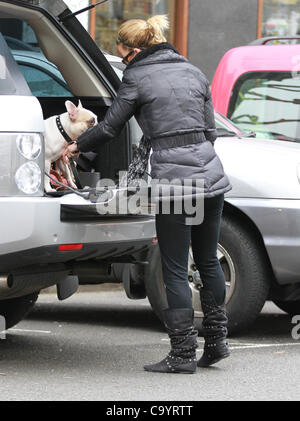 London, UK, 09/03/2012 Girls Aloud singer Sarah Harding seen out with her dogs in Primrose Hill, London Stock Photo