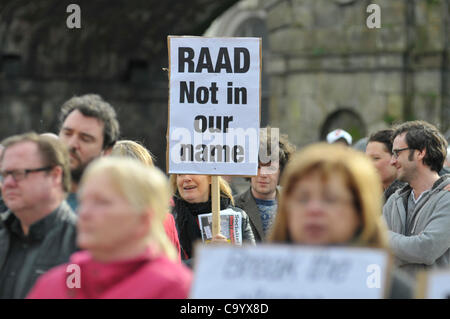 10 March 2012 - Londonderry, Northern Ireland, UK - Protesters attend a rally calling for a republican vigilante group,  Republican Action Against Drugs (RAAD) to disband following punishment shootings in the Bogside on Wednesday last, death  threats and the killing of a father of two last month. Stock Photo