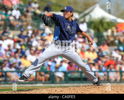 March 13, 2012 - Sarasota, FL, USA - JAMES BORCHUCK  |   Times.OT 350843 BORC rays (03/12/12) (Sarasota, FL)  Matt Moore delivers in the sixth during the Rays spring training game against the Baltimore Orioles at Ed Smith Stadium in Sarasota Tuesday, March 13, 2012.  [JAMES BORCHUCK, Times] (Credit  Stock Photo