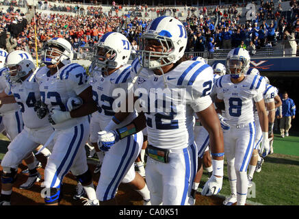 Jan. 6, 2012 - Charlottesville, Virginia, United States - Duke Blue Devil players walk onto the field before the game against the Virginia Cavaliers on November 12, 2011 at Scott Stadium in Charlottesville, Virginia. Virginia defeated Duke 31-21. (Credit Image: © Andrew Shurtleff/ZUMAPRESS.com) Stock Photo