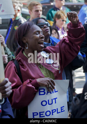 Detroit, USA. 13 Mar, 2012. Protester at Chase bank in Detroit, Michigan to bring attention to their foreclosure policies. About 2l00 people attended the rallly. Stock Photo