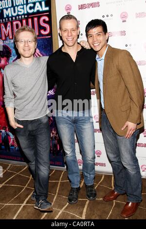 Anthony Rapp, Adam Pascal, Telly Leung at arrivals for MEMPHIS Celebrates 1000th Performance On Broadway, 48 Lounge, New York, NY March 14, 2012. Photo By: Steve Mack/Everett Collection Stock Photo