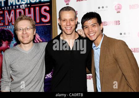 Anthony Rapp, Adam Pascal, Telly Leung at arrivals for MEMPHIS Celebrates 1000th Performance On Broadway, 48 Lounge, New York, NY March 14, 2012. Photo By: Steve Mack/Everett Collection Stock Photo