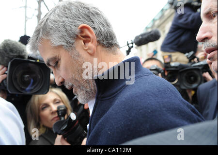 March 16, 2012 - Washington, District of Columbia, U.S. - .Actor George Clooney joins protesters in front of the Embassy of Sudan as he speaks out to end the  violence and killing of the people in the country of Sudan. George Clooney is arrested. Stock Photo