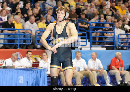 March 16, 2012 - St. Louis, Missouri, United States of America - Nicholas Hucke of Missouri during sessions 3 of the wrestlebacks  of the NCAA Division 1 Wrestling Championships in St. Louis, MO. (Credit Image: © Richard Ulreich/Southcreek/ZUMApress.com) Stock Photo