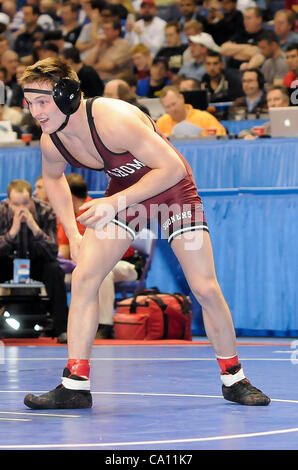 March 16, 2012 - St. Louis, Missouri, United States of America - Matt Lester of Oklahoma performs during sessions 3 of the wrestlebacks  of the NCAA Division 1 Wrestling Championships in St. Louis, MO. (Credit Image: © Richard Ulreich/Southcreek/ZUMApress.com) Stock Photo