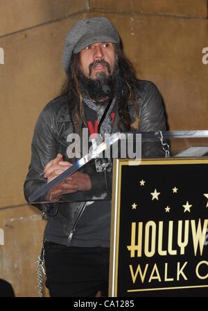 Rob Zombie at the induction ceremony for Star on the Hollywood Walk of Fame for Malcolm McDowell, Hollywood Boulevard, Los Angeles, CA March 16, 2012. Photo By: Elizabeth Goodenough/Everett Collection Stock Photo