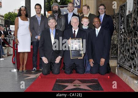 Garcelle Beauvais, Mark Paul Gosselaar, Rob Zombie, Leron Gubler, Reed Diamond, Malcolm McDowell, Beckett McDowell, Mike Kaplan, Gary Oldman, Marty Shelton at the induction ceremony for Star on the Hollywood Walk of Fame for Malcolm McDowell, Hollywood Boulevard, Los Angeles Stock Photo