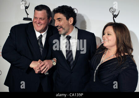 March 1, 2012 - Los Angeles, California, U.S - Actor Billy Gardell, Producer Chuck Lorre, and Actress Melissa McCarthy arrive for the Academy of Television Arts & Sciences 21st Annual Hall of Fame Ceremony at the Beverly Hills Hotel in Beverly Hills, California on March 1, 2012 (Credit Image: © Jona Stock Photo