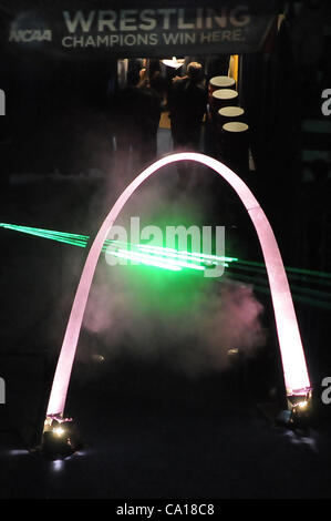 March 17, 2012 - St. Louis, Missouri, United States of America - A laser light show before the All Americans are introduced at the NCAA Division 1 Wrestling Championships in St. Louis, MO. (Credit Image: © Richard Ulreich/Southcreek/ZUMApress.com) Stock Photo