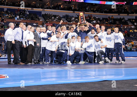 March 17, 2012 - St. Louis, Missouri, United States of America - Penn State celebrates being named team champions during the NCAA Division 1 Wrestling Championships in St. Louis, MO. (Credit Image: © Richard Ulreich/Southcreek/ZUMApress.com) Stock Photo