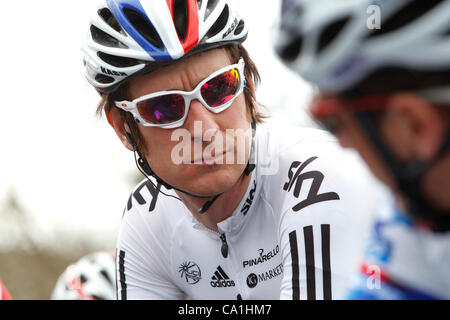 GIRONA, SPAIN, 20 March, 2012. British cyclist Bradley Wiggins of Team Sky at the start of the Tour of Catalonia. Stock Photo