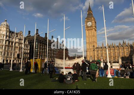LONDON, UK, 20th Mar, 2012 Activists gathered in Parliament Square to protest against the proposed anti squatting law being voted on in the house of lords. Stock Photo