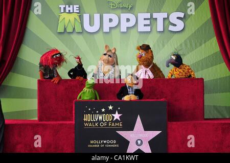 Animal, Pepe, Kermit, Miss Piggy, Walter, Fozzie, Gonzo at the induction ceremony for Star on the Hollywood Walk of Fame forThe Muppets, Hollywood Boulevard, Los Angeles, CA March 20, 2012. Photo By: Michael Germana/Everett Collection Stock Photo